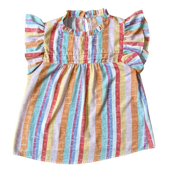 Tops - Boutique Rainbow Stripe Flutter Sleeve Babydoll Top Size Small